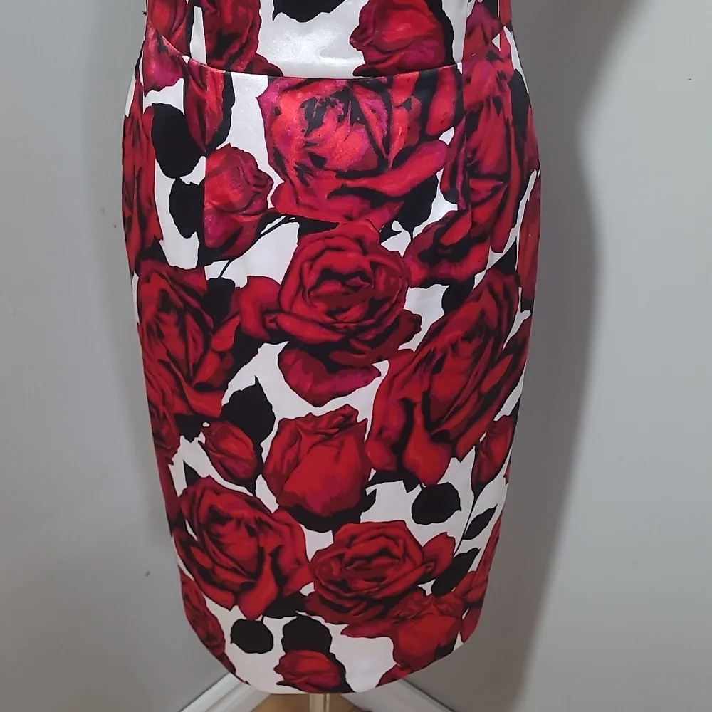SZ6 Joseph Ribkoff Dress Red Rose Satin Print Midi - Picture 7 of 10